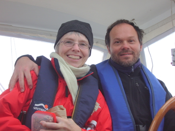 Marilyn and Van aboard Rainshadow during the pre-purchase sea trial